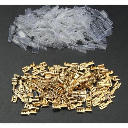 200PCS/100Pairs Female Spade Crimp Terminals Electrical Insulating Sleeve Wire Wrap Connector for 22-16 AWG 0.5mm2-1.5mm2