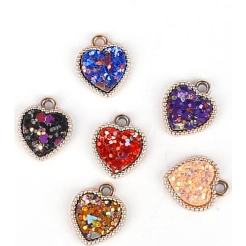 Wholesale 6pcs/lot Fashion Zinc Alloy Resin Sequins Charms Love Heart Charms Pendant For DIY Earrings Jewelry Accessories