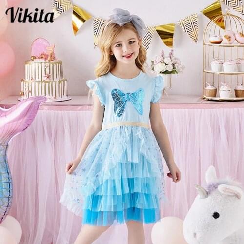 VIKITA Girls Elegant Dress Kids Princess Dress Children Wedding Party Layered Vestidos Girls Tutu Dresses for Girl Clothes