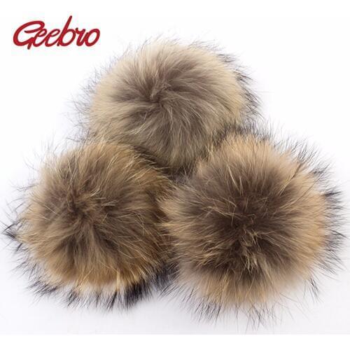 Geebro 50 PCS 15 cm Genuine Natural Raccoon Fur Pompoms Big Fur Balls For Winter Beanies Scarf Accessories Real Fur Pom Pom