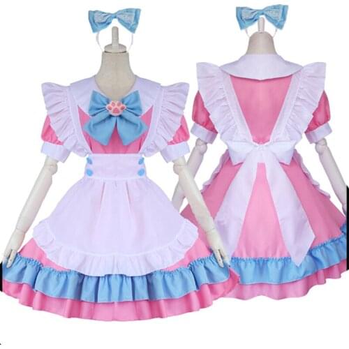 Pink Cute Cat Lolita Maid Dress Cosplay Costume Suit for Girls Woman Waitress Maid Party Stage Costumes