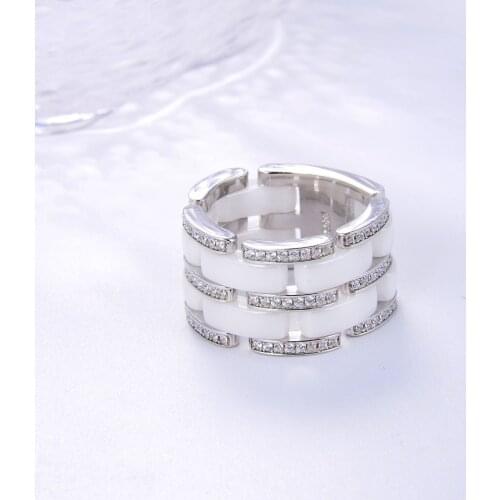 S925 silver precision ceramic chain ring fashion inlaid zircon ring for men and women