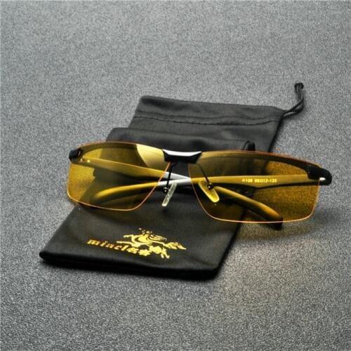 MINCL Brand Vintage Yellow Sunglasses Polarized Men Driving Sun Glasses Male Square Frame Night Vision Sunglasses UV400 NX