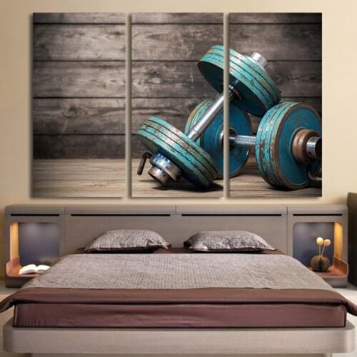Modern Home Decoration Canvas Painting 3 Pieces Dumbbells Fitness Bodybuilding Wall Art Picture For Living Room HD Prints Poster