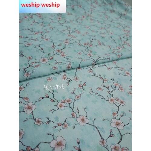 Light blue plum blossom Twill cotton Satin silk fabric Satin de soie Satén шелк hanfu cloth DIY patchwork bag