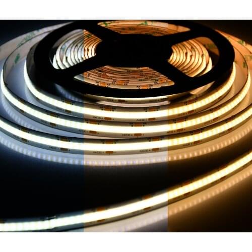 COB CCT LED Light Strip 576LEDs Flexible FOB 10mm Tape Lights RA90 Warm White Linear Dimmable 24V Color Temperature Adjustable