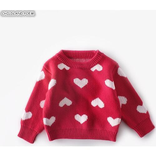 Baby Girl Sweater Heart Print Christmas Newborn Baby Sweater Cotton Woolen Boy Girls Cardigan Kids Toddler Sweaters For Girl