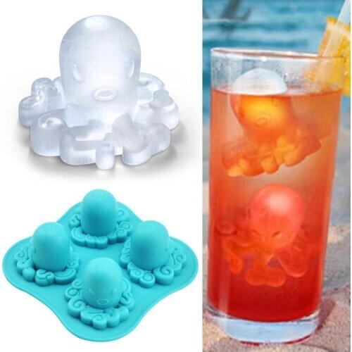 Creative Octopus Ice Tray Animal Ice Cube Mold Silicone 4 Grids Octopus Pattern Frozen Ice Cube Trays DIY Mold Maker