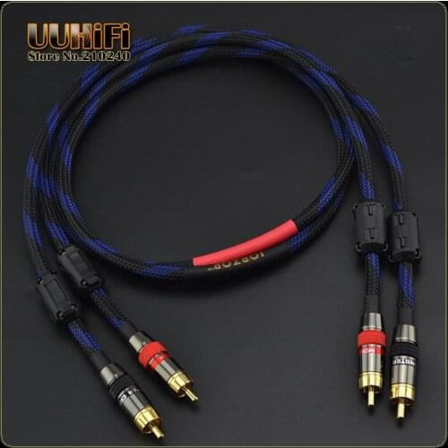 U72-Blue 1Pair HiFi RCA Cable Digital Audio Cable W/ Dual Magnetic-Ring