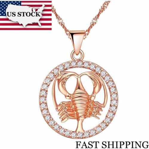 US STOCK Uloveido Zodiac Necklaces Pendants 12 Constellation Virgo Libra Scorpio Rose Gold Color Necklace Jewelry N1047