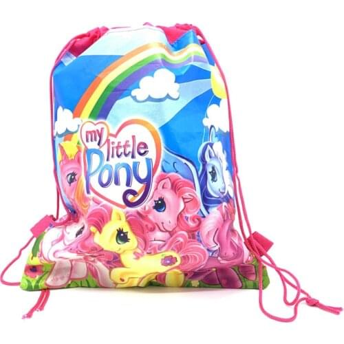 12/24pcs My Little Pony Cartoon Non-Woven Fabrics Drawstring Bags Girls Birthday Party Travel Storage Package School Backpacks