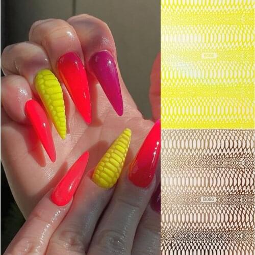 12pcs/lot Snakeskin Nail Stickers Hollow Nail Nail Stickers Neon Color 3D Tips Decoration Sticker Decals Snake Skin
