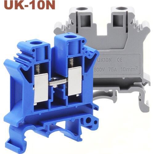 2/5pcs Din Rail Mount Screw Terminal Blocks Bornier UK-10N Wire Cable Electrical Terminals Block Connector Brass Morsettiera 75A