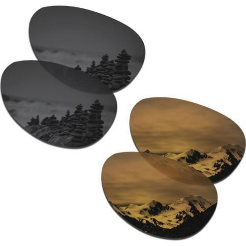 SmartVLT 2 Pairs Polarized Sunglasses Replacement Lenses for Oakley Elmont L Stealth Black and Bronze Gold