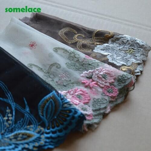 2Yds/lot 18-21cm Wide Blue,Pink,Gray... Floral Pattern Embroidery High Quality Lace Trim For Garments Wedding