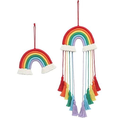 2Pcs Woven Rainbow Wall Hanging -Boho Home Decor, Handmade Colorful Macrame Wall Art for Nursery Kids Teens Bedroom