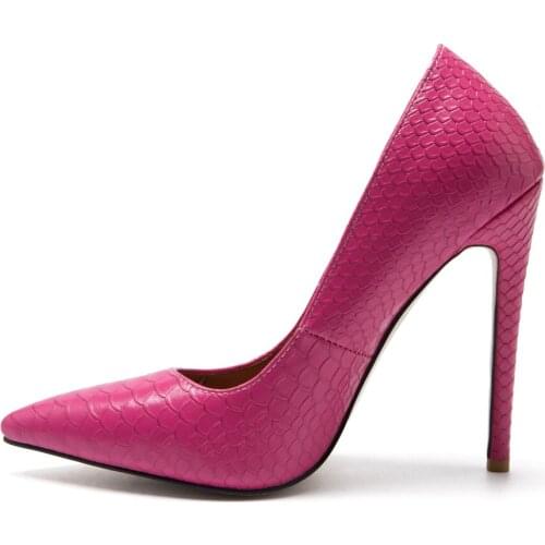 2021 Summer Fashion High Heels 12cm Sexy Pointed Toe Stilettos heels Snakeskin pattern Rose red Pumps Party Shoes Plus Size 43