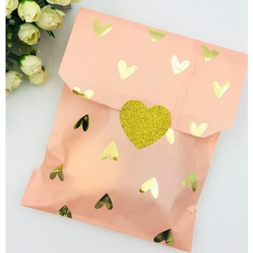 25pcs Blush Pink Foil Gold Heat Candy Gift Paper Bag Wedding Favor Bag Bridal Shower Wedding Birthday Anniversary Kid Treat Bags