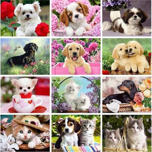 5D Animal Diamond Mosaic Cat Dog DIY Full Square Round Diamond Embroidery Cross Stitch Handmade Gift Home Decoration Gift