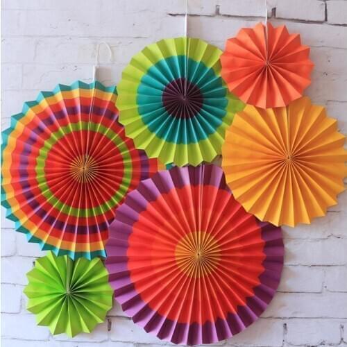 6 Pieces Beautiful Hangings Colorful Paper Fan For Birthday Party and Kindergarten Celebration Decoration Handmade Paper Crafts