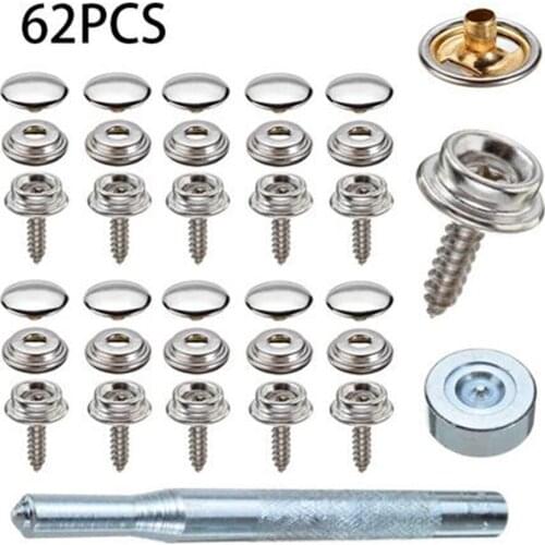 62Pcs set Snap Fastener Cap Canvas Screw Stainless Steel Stud High quality