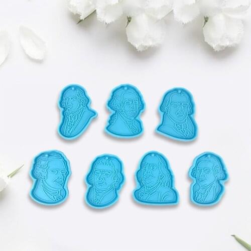 7 Pcs Foreigner Head Keychain Epoxy Resin Mold Pendant Casting Silicone Mould T84A