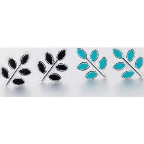 925 Sterling Silver Piercing Enamel Leaf Stud Earrings for Women Girls Wedding Party Gift Femme Jewelry pendientes eh1452