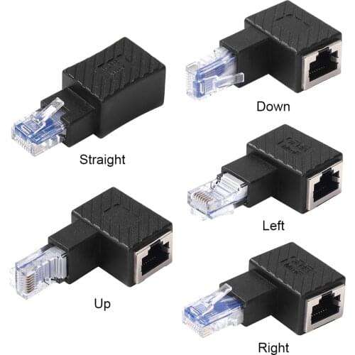 RJ45 Male To Female Converter 90 Degree Extension Adapter for Cat5 Cat6 LAN Ethernet Network Cable Connector Extender