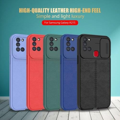 Leather Texture Case For Samsung Galaxy A21s Lens Push Pull Camera Protection Phone Cover A52 A32 A22 A72 A12 A02 A71 M32 4G 5G