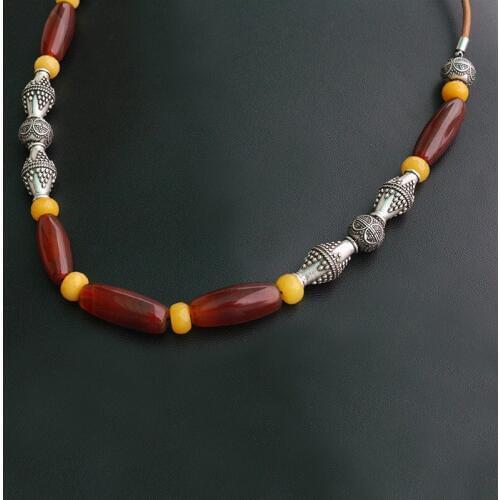 Long Nutural Semi-precious Stone Necklace, Slavic Women Ethnic Jewelry, Beads Lover Jewelry, Viking Ethnic Necklace LUNULA Bead