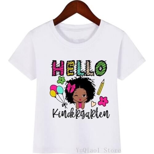 Hello kindergarten cute little melanin print black girt t-shirt funny kids graphic t shirts child summer top autumn basic tshirt