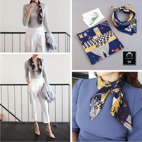 Hot Sale Top Quality Lady Rayon Twill Scarf Printed Square Scarves Women Silk Small Scarf Hair Band Headband Necklace Decoration