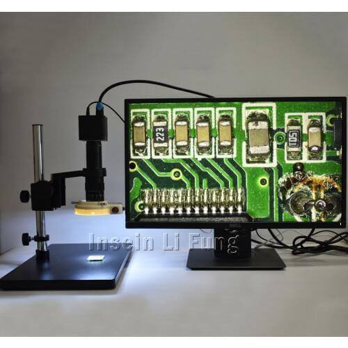 HD 1080P 2K 60FPS WDR Microscope HDMI Camera+10X-300X Adjustable Magnification Zoom C-mount Lens+LED Light Source+Large Bracket