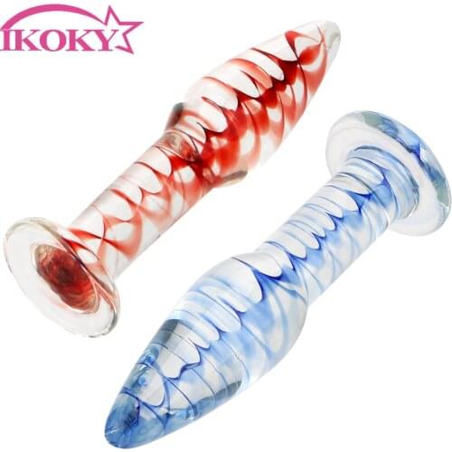 IKOKY Erotic Female Masturbation Adult Products Glass Anal Plug Sex toys for Women Crystal Dildo Transparent Butt plug