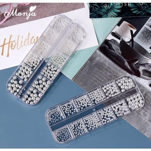 Monja Nail Art 2 Styles White Pearl Mix Multi-size Plastic Beads Jewelry 3D DIY Manicure Decorations Accessories