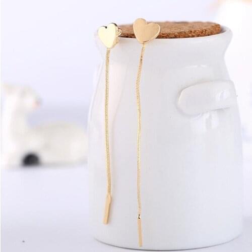 Jisensp Romantic Heart Stud Earrings Pearl Long Chain Ear Jackets Fashion Jewelry for Women Girls Wedding Gift