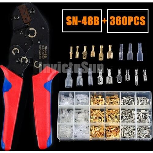 360PCS 2.8/4.8/6.3mm Male Female Wire Connector Electrical Wire Crimp Terminals Spade Connectors Insulation Sheath +Plier