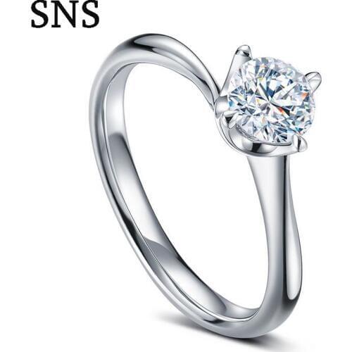 Natural Diamonds Ring Prong Setting Solid 14K Wohite Gold Diamonds Engagement Wedding Ring Fine Jewelry Womens