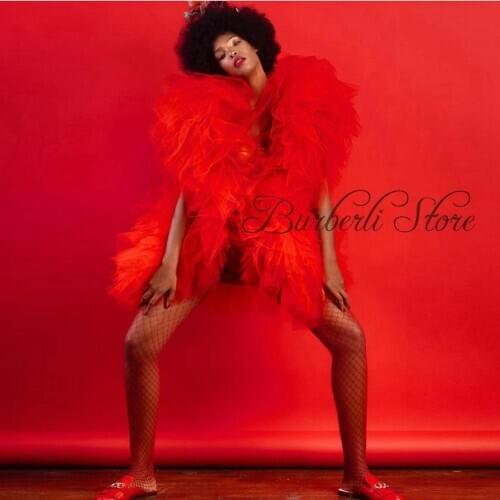 Red Tulle Top Long Sleeveless Lush Puffy Tulle Prom Party Wear Special Occasion Gown Robe de soiree