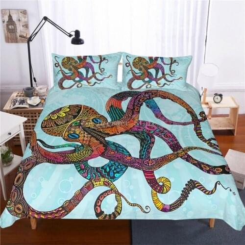 Colorful Octopus Bedding Set Marine Life Duvet Cover Pink Blue Home Textiles Cartoon Animal Bedclothes Bed Set