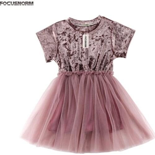 Fashion Pretty Cute Summer Velvet Dress Toddler Baby Girls Solid Lace O-Neck Tutu Knee-Length Dress Outfit Party 6M-5Y