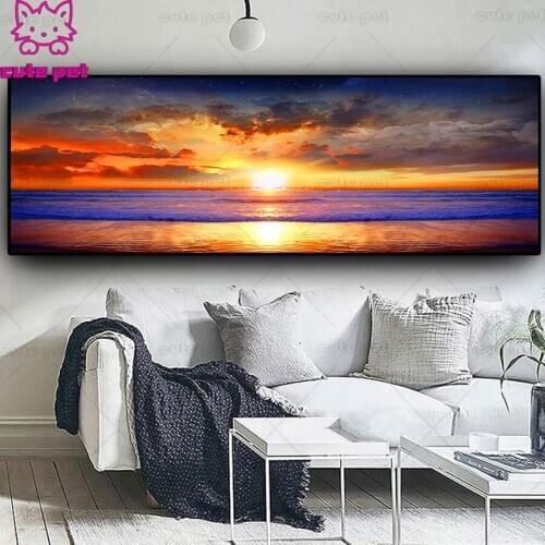 Sunsets Sky Natural Colorf Coast Ocean Sea Landscape full drill square Crystal Diamond Embroidery 5d Diy diamond painting Mosaic