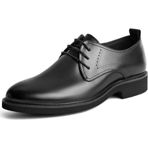 Mens Black Lace Up Rubber Sole Leather Shoes Winter Formal Business Cow Leather Dress Shoes Male Formal Wedding Elevator Shoes