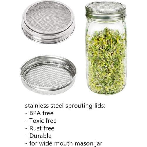 Set Of 3 Stainless Steel Sprouting Jar Lid Kit For Superb Ventilation Fit For Wide Mouth Mason Jars Canning Jars For Making Orga