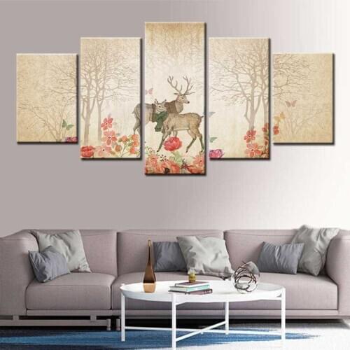 Wall Art Canvas Painting Nordic Canvas Forest Art Print and Poster Elk Landscape Bedroom Pictures Living Room Home Decoration