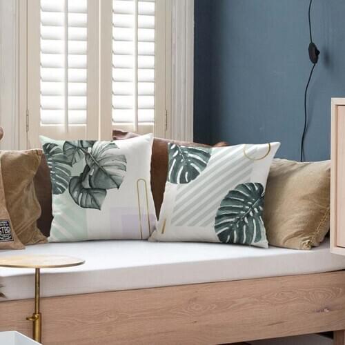 DUNXDECO Cushion Cover Decorative Pillow Case Modern Nordic Dark Green Plants Geometric Print Coussin Sofa Chair Bedding Coussin