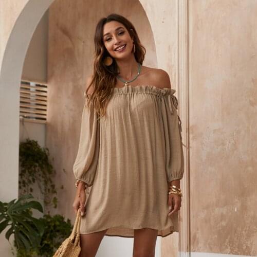 2021 Summer New Dress Sexy One-Neck Micro-Transparent Solid Color Beach Sunscreen Shirt