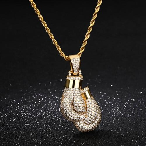Gloves Pendant Necklace Stainless Steel Choker Charm Twist Chain Iced Cubic Zircon Hip Hop Fashion Jewelry Gift Bijoux Femme BFF