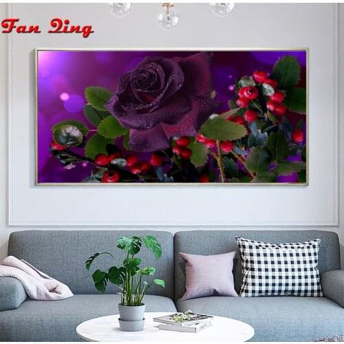 3D Needlework Diy Diamond Painting Diamond Embroidery Square Pasted Decorative Wall Stickers Cross Stitch Crafts Purple Rose