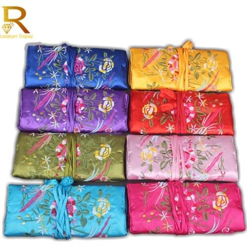 Chinese Embroidery Brocade Jewelry Travel Storage Purse Bag Foldable Organizer Handbag For Cosmetic Necklace Accessories Gift
